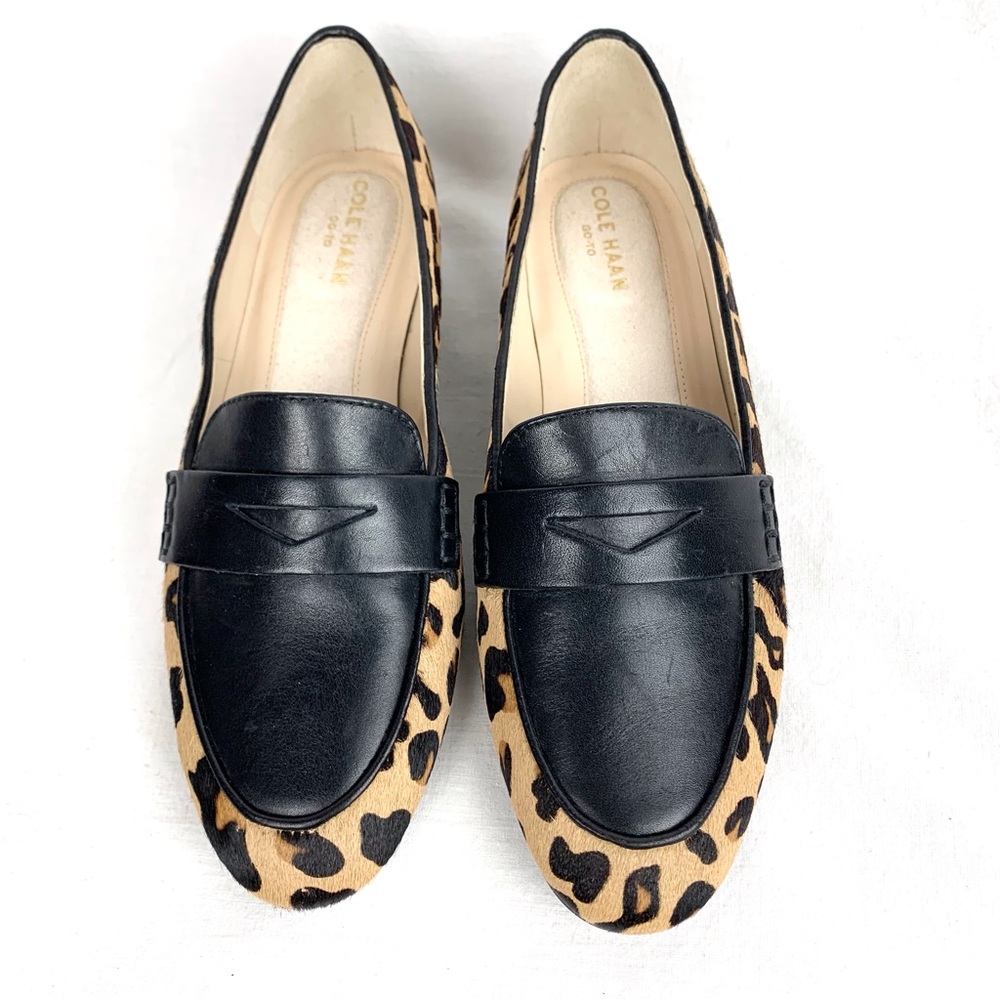 COLE HAAN “The Go To Pearson” Genuine Calf Hair Leopard Print Flats Loafers sz 6 - Picture 2 of 11
